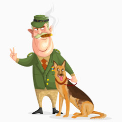 手绘卡通带猎犬军官