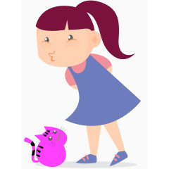 卡通手绘可爱女孩与猫咪 