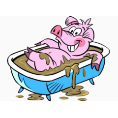 卡通手绘洗澡的小猪