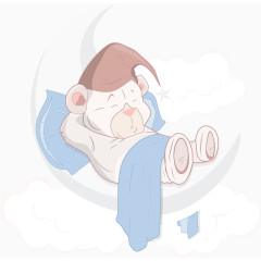 卡通躺在月亮上的小熊娃娃玩具