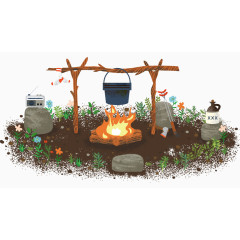 唯美篝火插画