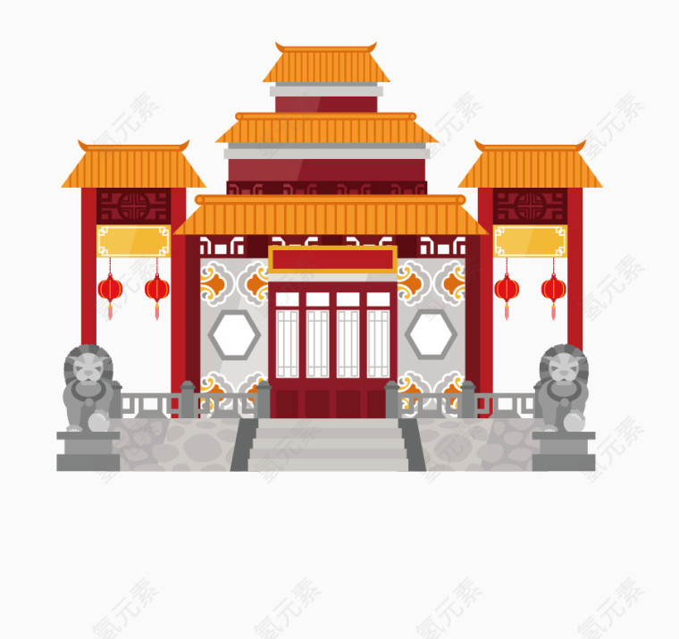 卡通年货节春节素材景点