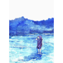 海边的游子文艺插画