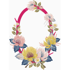 手绘花朵植物装饰花环