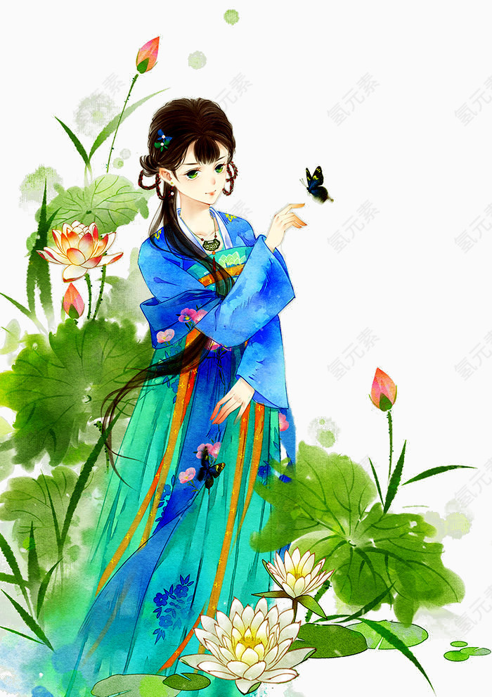 荷花丛中女孩