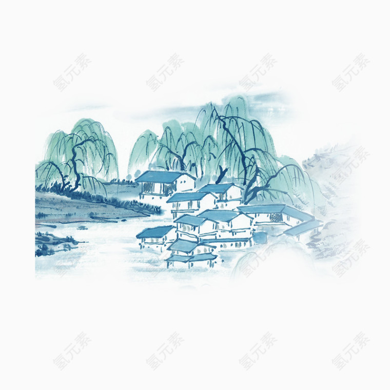 蓝色乡村彩画