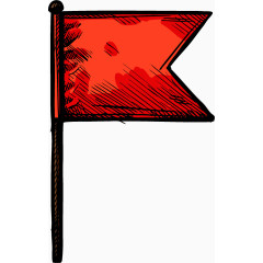 黑色线条红色彩旗飘扬