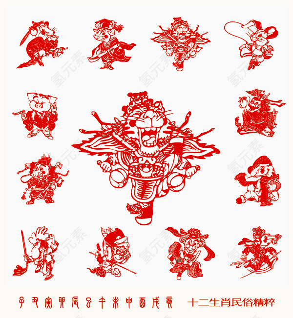 十二生肖剪纸画