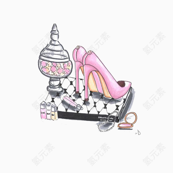 插画水彩高跟鞋