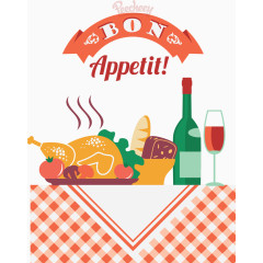 卡通扁平食物美酒