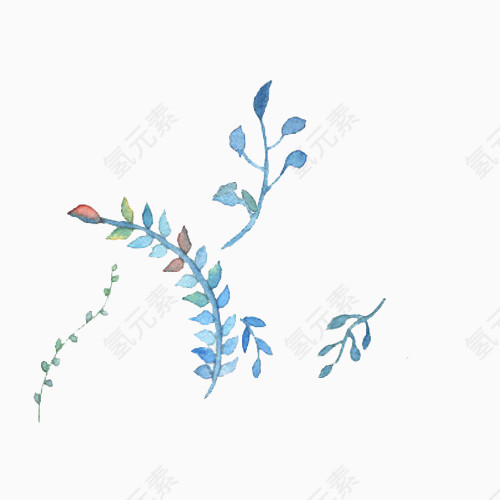 小清新简约手绘唯美蓝色树叶