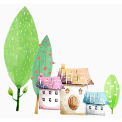 创意卡通大树和房子