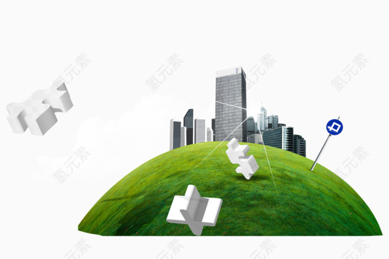 卡通手绘山坡上的楼房