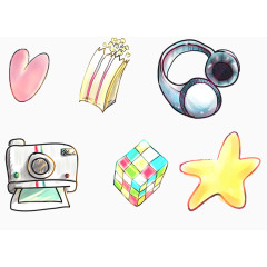 手绘清新相机装饰集合元素