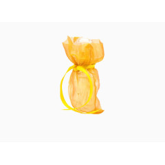 一个黄色丝带系成的黄色袋子