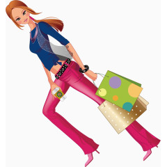 爱购物时尚女士卡通人物卡通手绘装饰元素