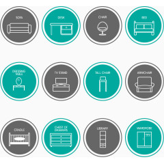 12款圆形家具图标矢量素材