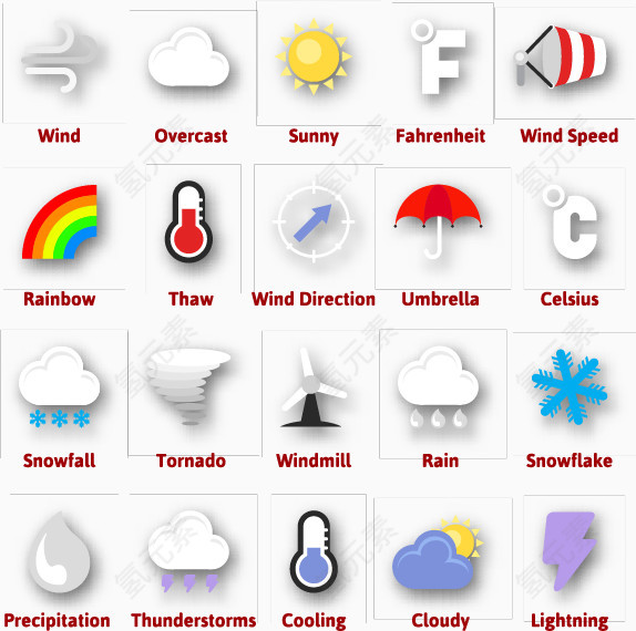 矢量彩色天气图标设计素材