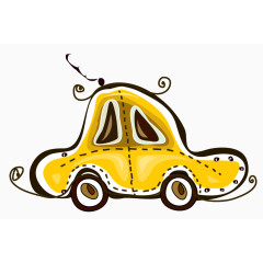 卡通手绘黄色小汽车插画