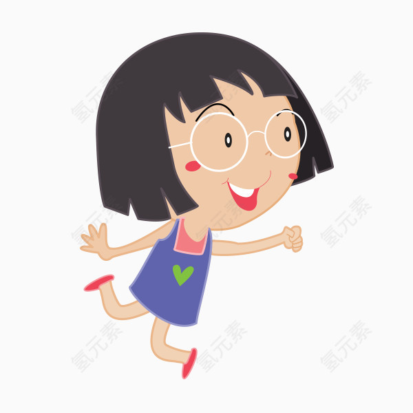 手绘卡通跳跃女孩