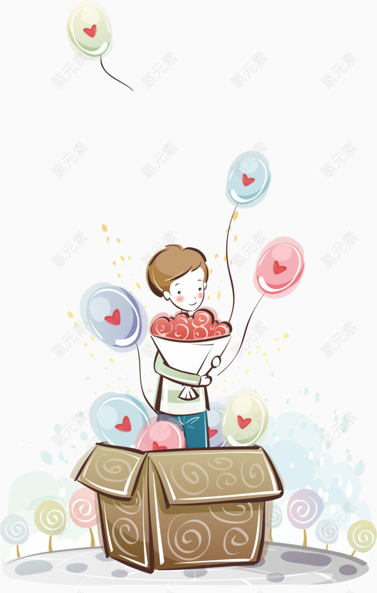 卡通手绘情人节男孩