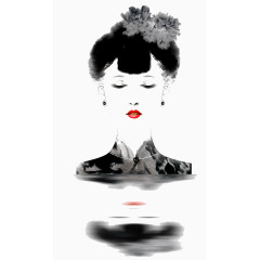 端庄女人水墨免抠素材