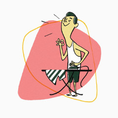 手绘熨衣服的男士