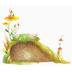 清新手绘草垛场景插画