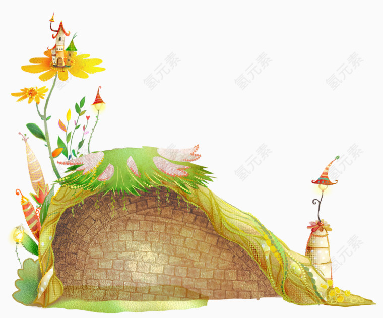 清新手绘草垛场景插画