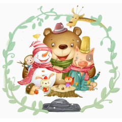 森林小动物和雪人
