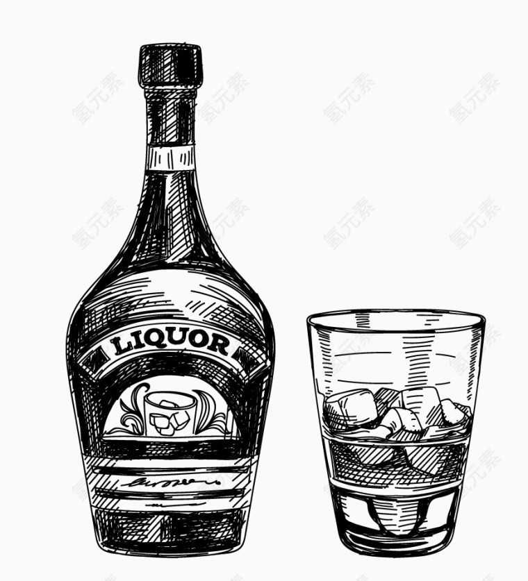 简笔画复古酒酒杯