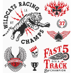 矢量老虎骷髅印花