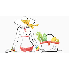 手绘度假夏日美女