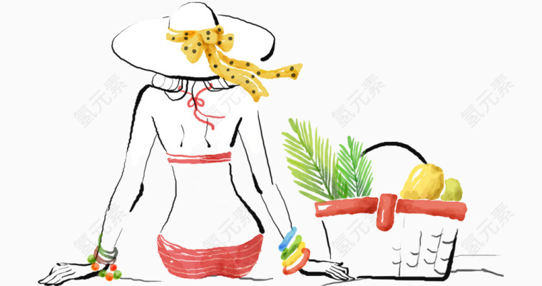 手绘度假夏日美女