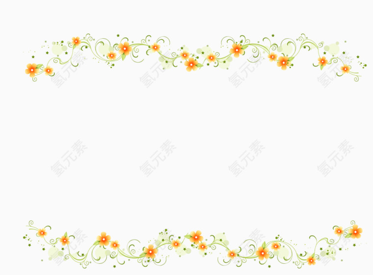 清新简约绿叶鲜花纹框边底纹边框