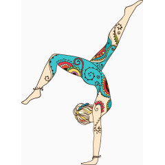 卡通矢量纹身瑜伽舞蹈女孩