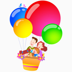 坐在热气球上面的一家人时尚漫画