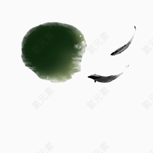 池塘小鱼水墨彩画