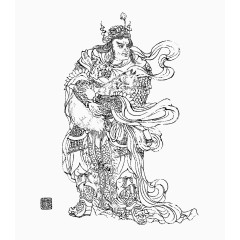 工笔青墨线条人物