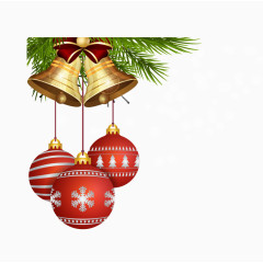 矢量圣诞红色彩球金色铃铛