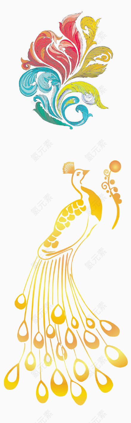 金色手绘凤凰