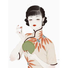 手绘清新民国女子