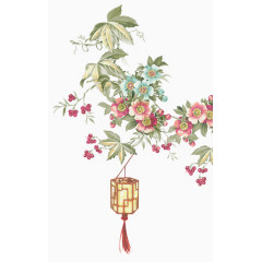 花枝上的灯笼手绘插画