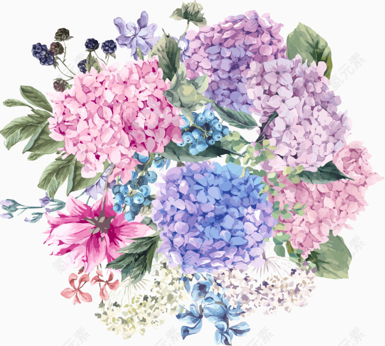 水彩植物树叶花团锦簇