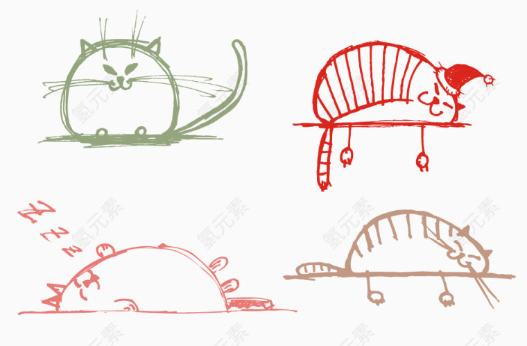 简笔画小猫集合元素