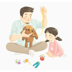 手绘卡通父亲和孩子