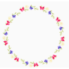 小清新蝴蝶小花装饰圆圈边框  