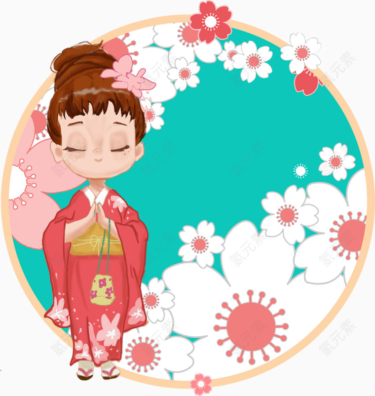 樱花节卡通场景装饰 元素