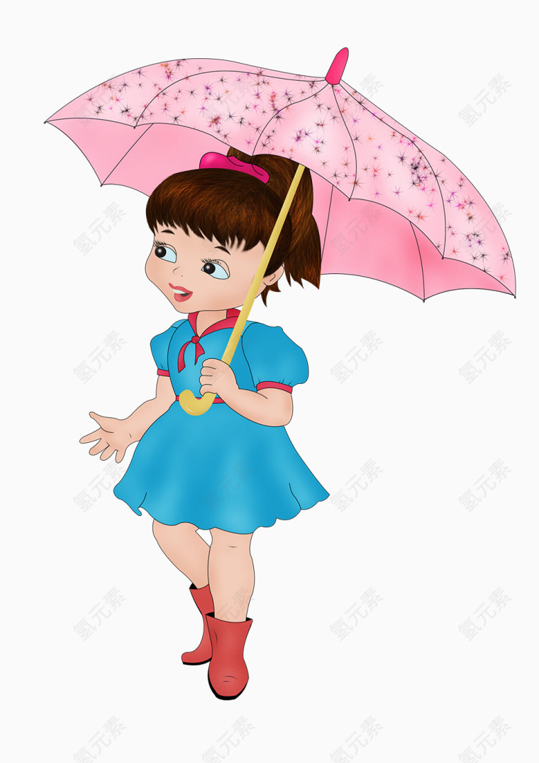 儿童手绘女孩雨伞