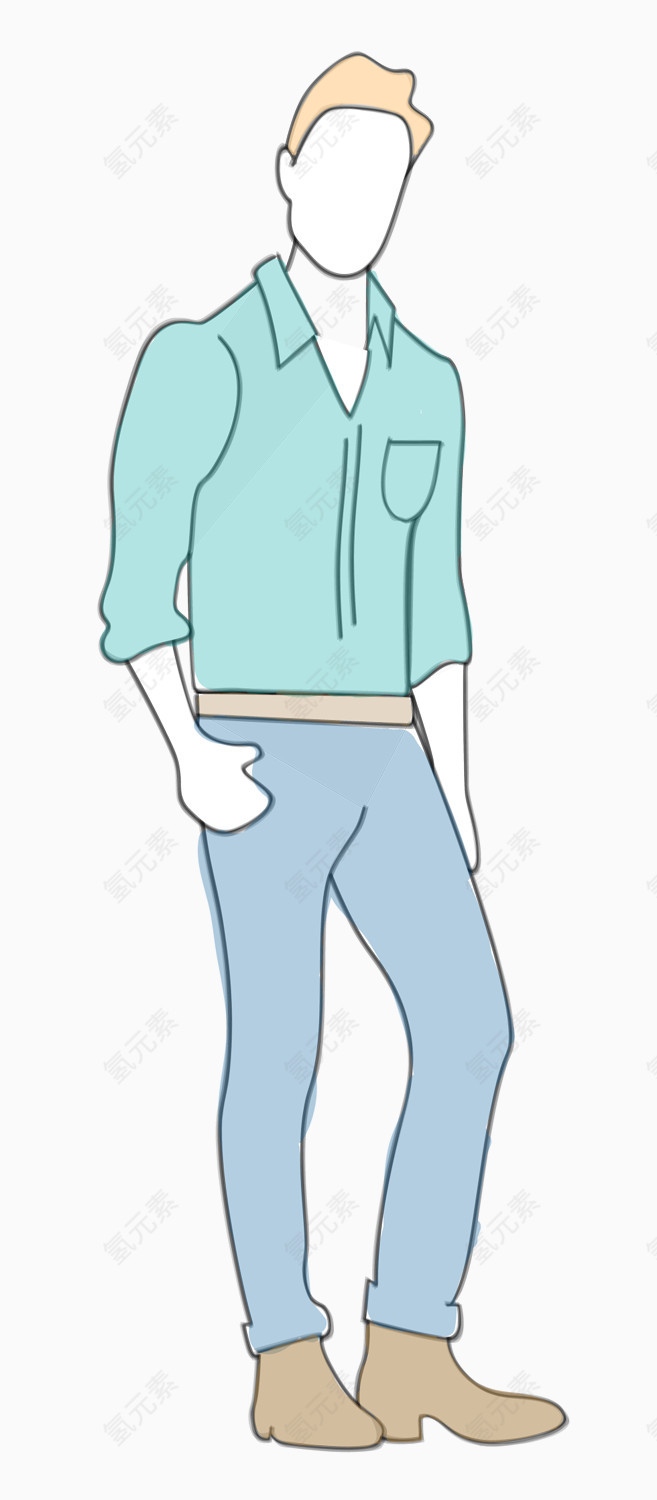 简笔画时尚男模特